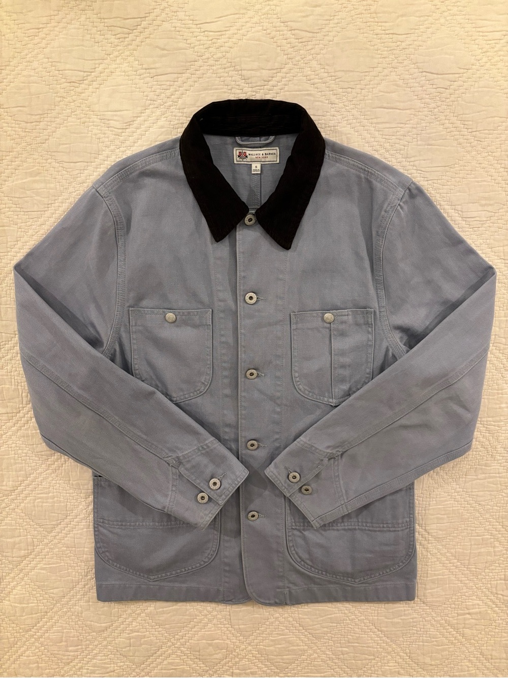 Wallace Barnes Mens S Chore Jacket Corduroy Collar Twill Button Coat Blue Brown